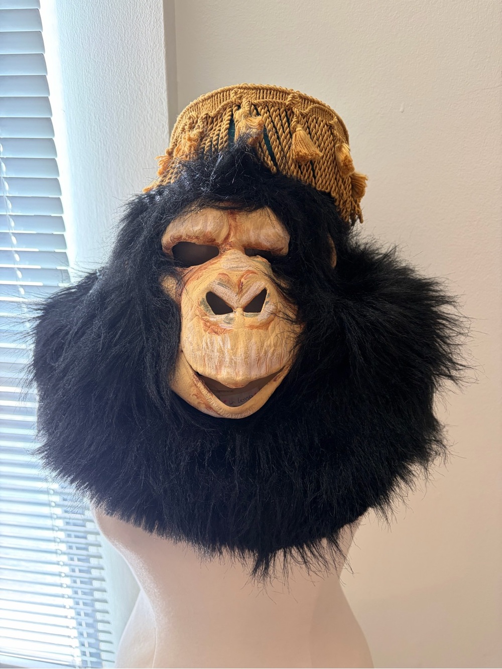 Halloween Rubber Gorilla Mask Over Head With Handmade Busboy Hat Theater Prop
